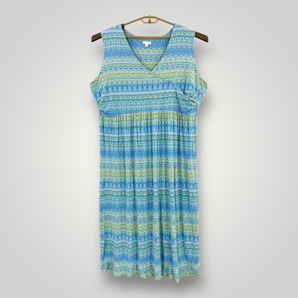 J. Jill Dress Womens 3X‎ Blue Chevron Maxi Sleeveless V Neck Jersey Summer